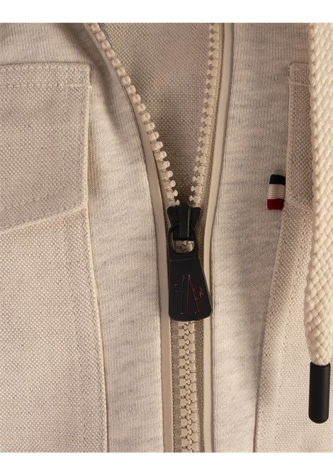 Felpa Con Zip e Cappuccio In Cotone e Lino Grigio Ghiaccio MONCLER GRENOBLE | 098-8G00006 8098U977
